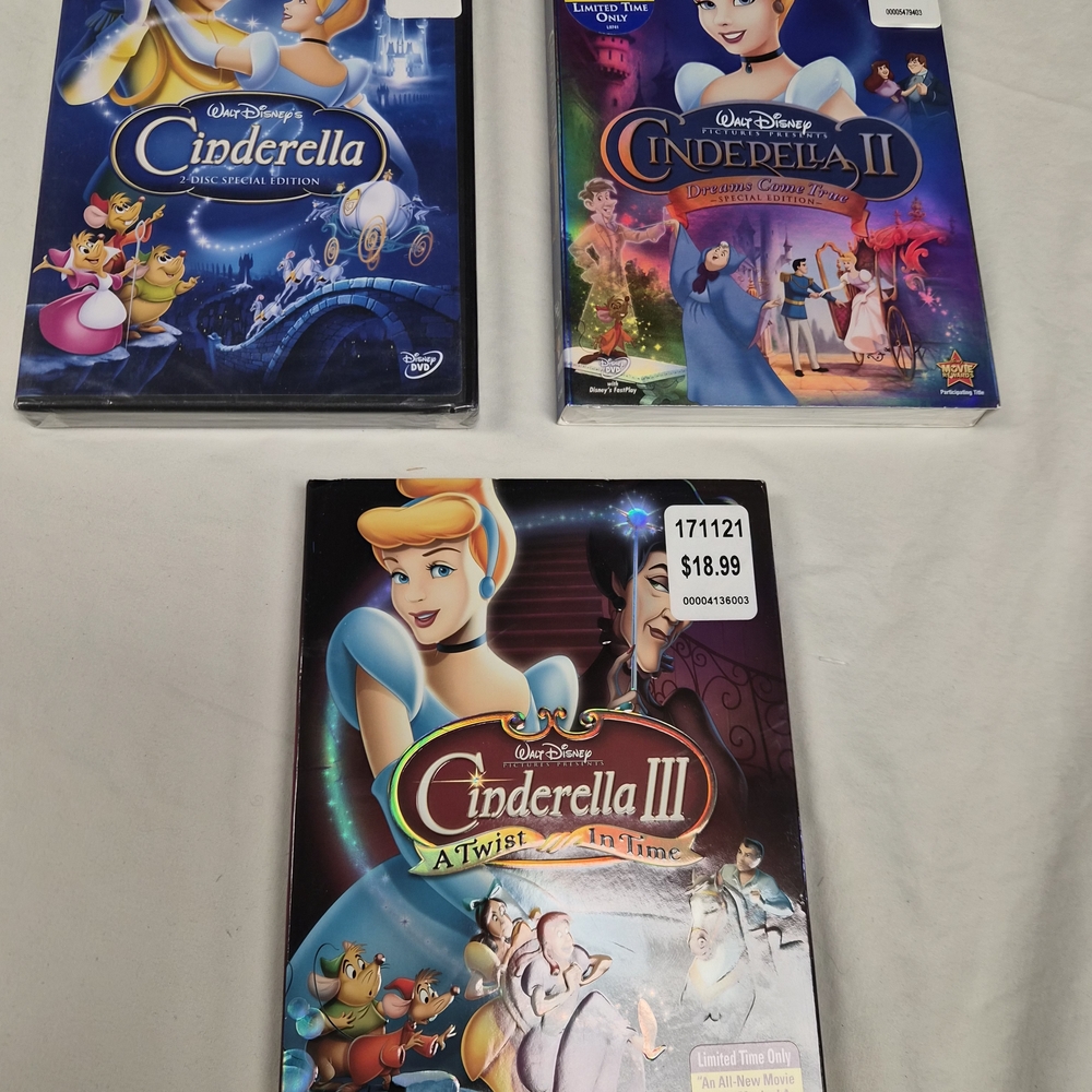 3 Disney Cinderella Movies ALL ARE NEW, FACTORY SEALED